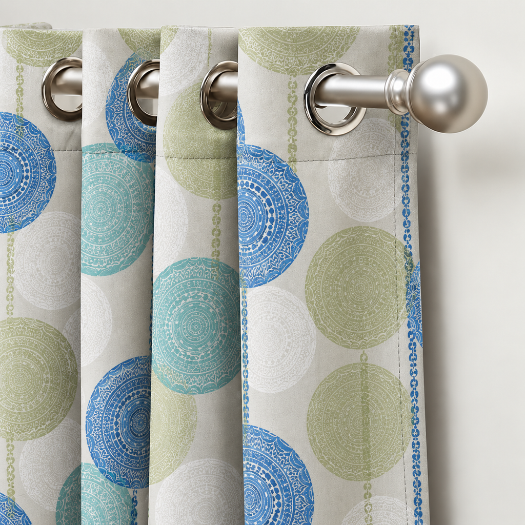 Printed Window Curtains Panel With Rings