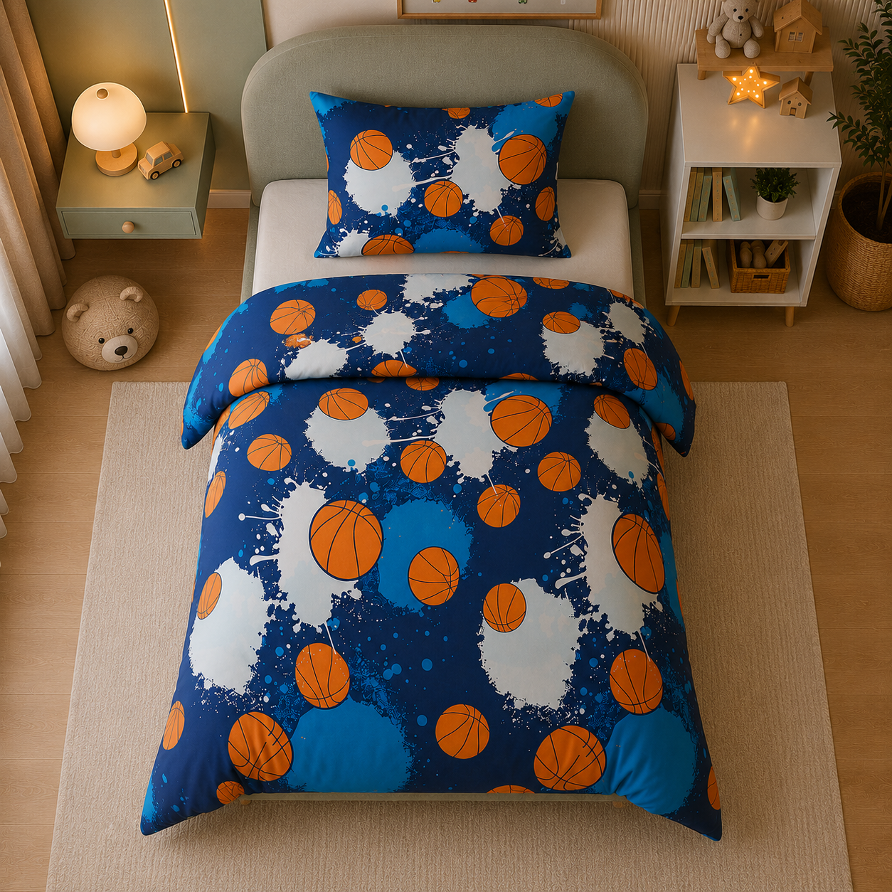 Blue Basketball Sports Printed Kids Quilt Cover Set