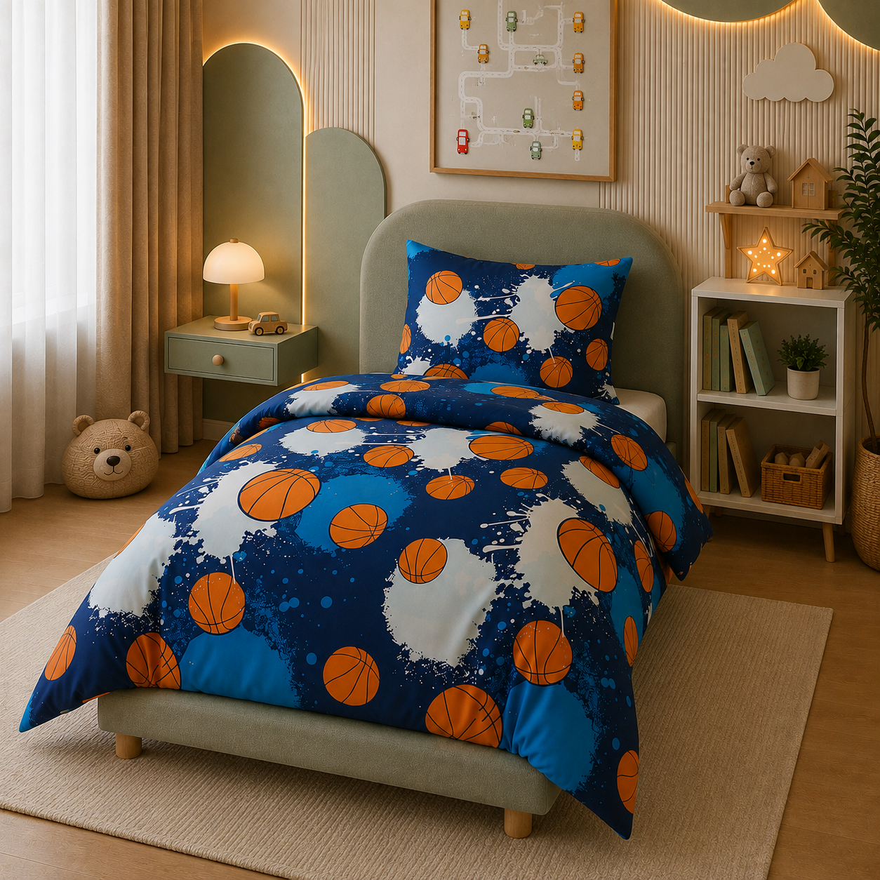 Blue Basketball Sports Printed Kids Quilt Cover Set