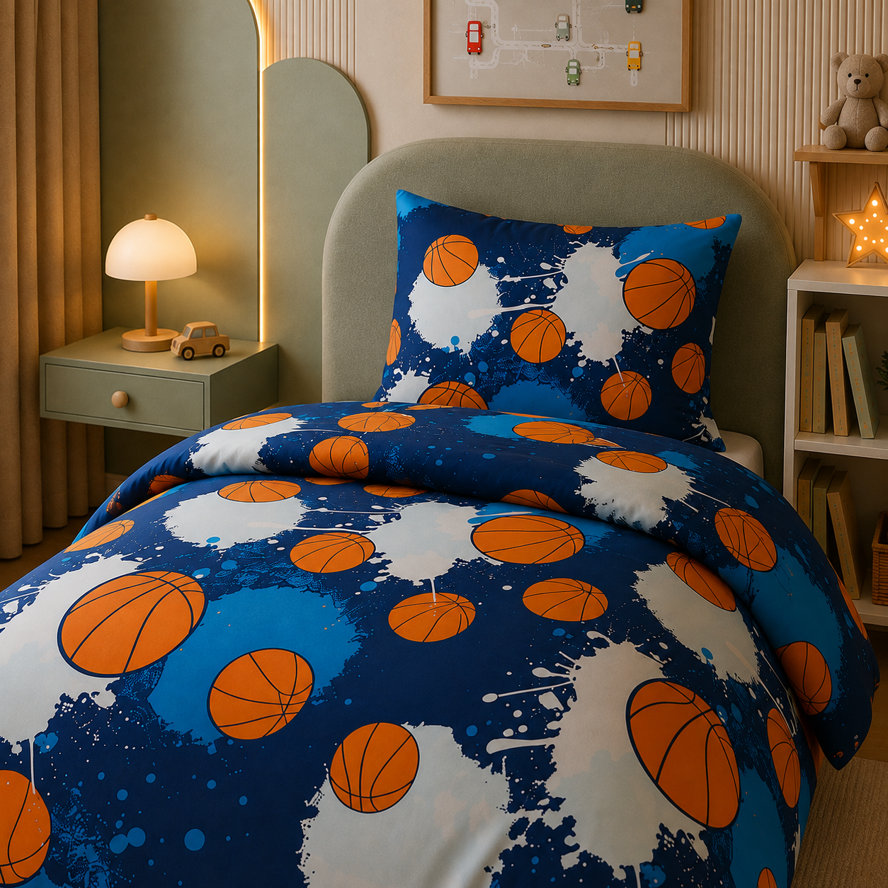 Blue Basketball Sports Printed Kids Quilt Cover Set