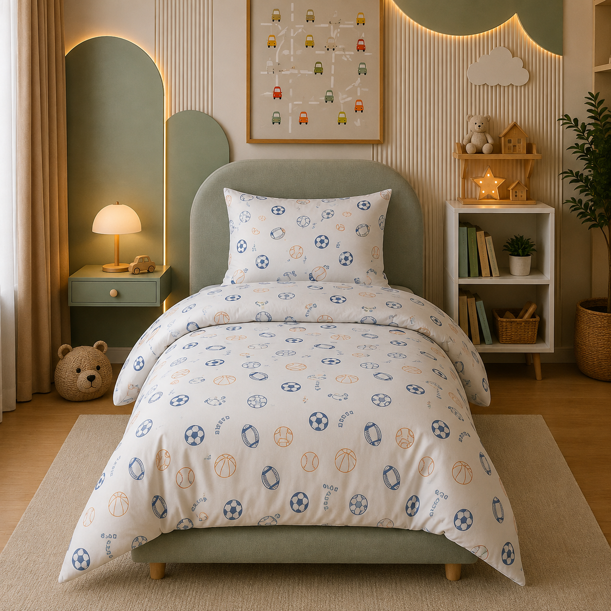 White & Blue Celestial Kids Printed Duvet Cover Set