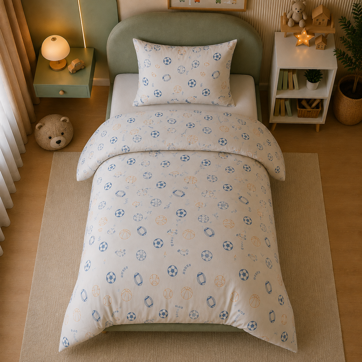 White & Blue Celestial Kids Printed Duvet Cover Set