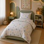 White & Blue Celestial Kids Printed Duvet Cover Set