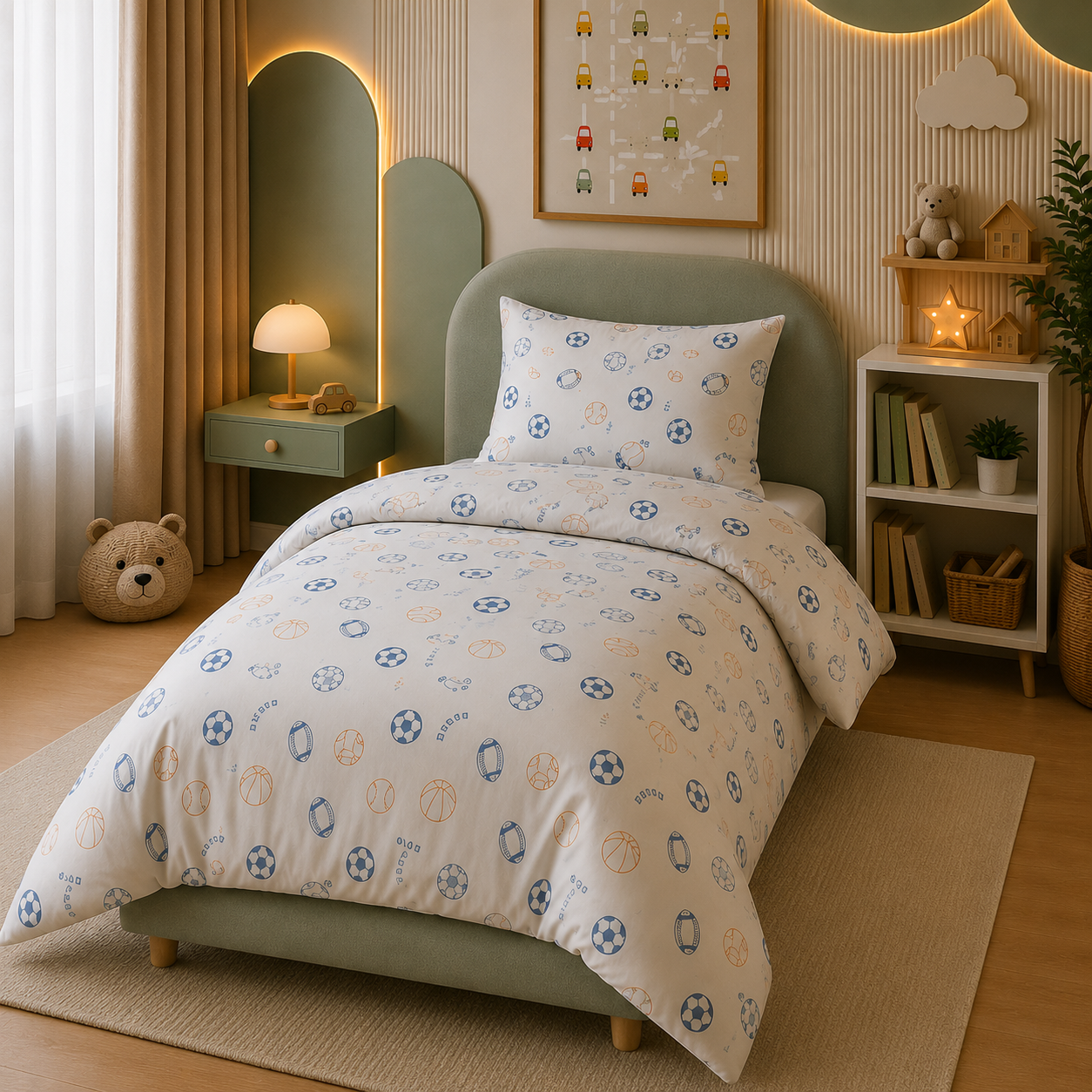 White & Blue Celestial Kids Printed Duvet Cover Set