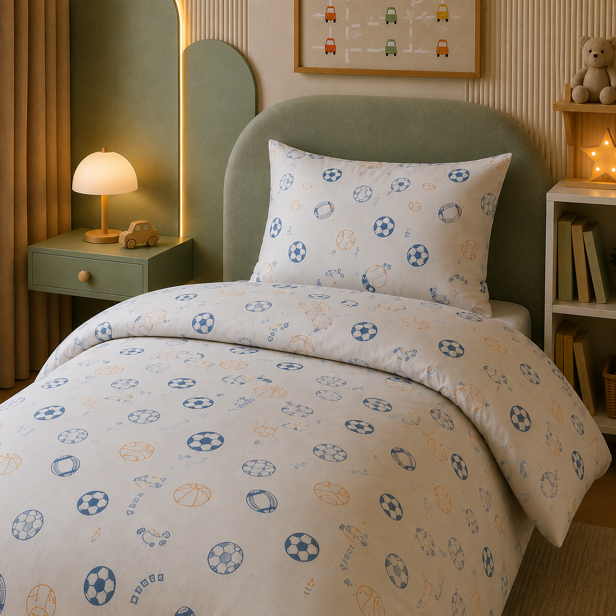 White & Blue Celestial Kids Printed Duvet Cover Set