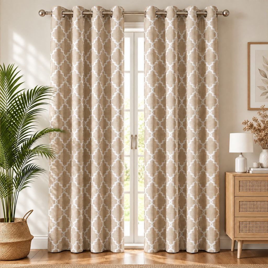 Printed Window Curtains Panel With Rings