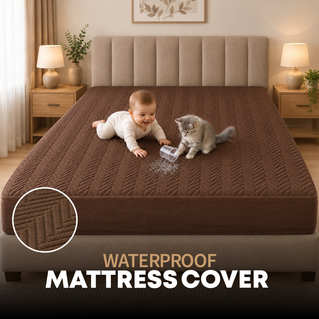 Jacquard Waterproof Mattress Protect - Light Brown