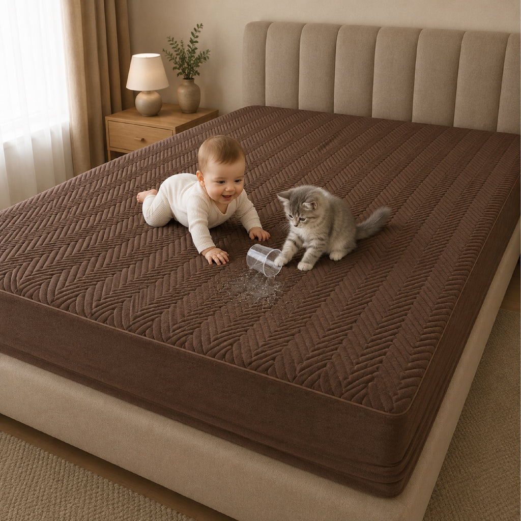 Jacquard Waterproof Mattress Protect - Light Brown