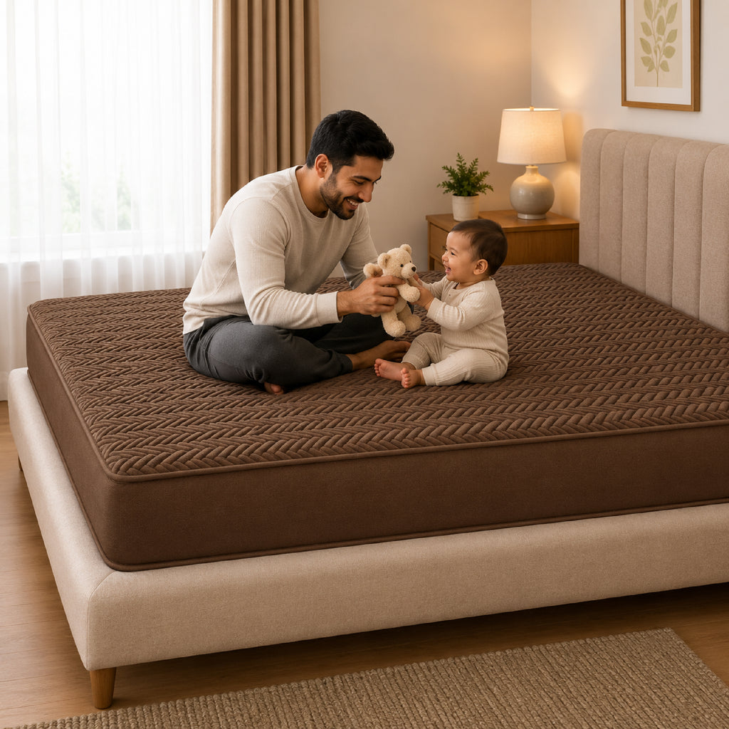 Jacquard Waterproof Mattress Protect - Light Brown