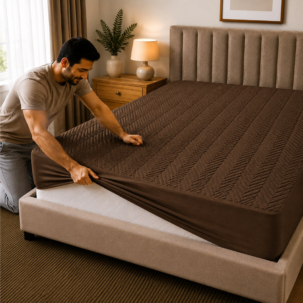 Jacquard Waterproof Mattress Protect - Light Brown