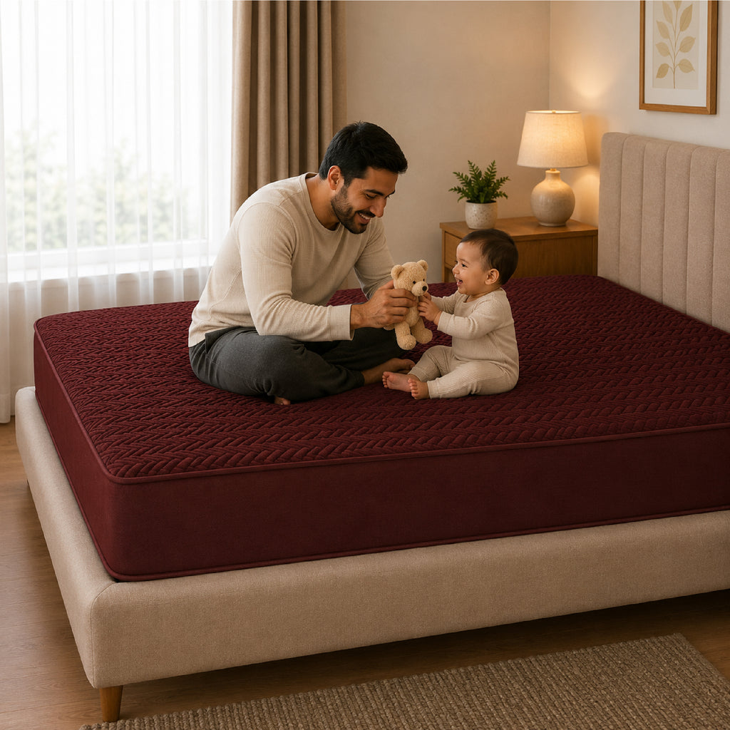 Jacquard Waterproof Mattress Protect - Maroon