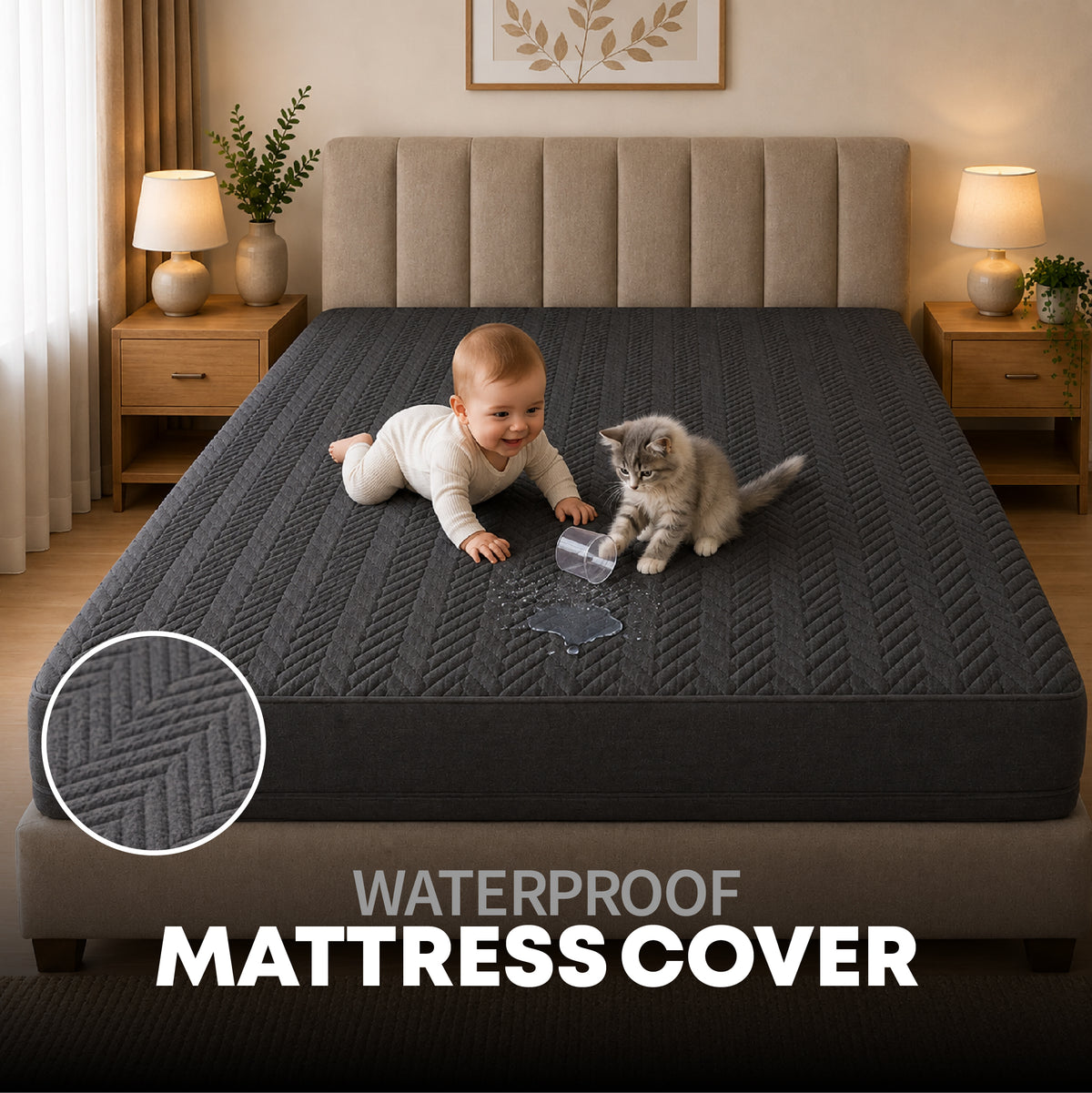 Jacquard Waterproof Mattress Protect - Grey