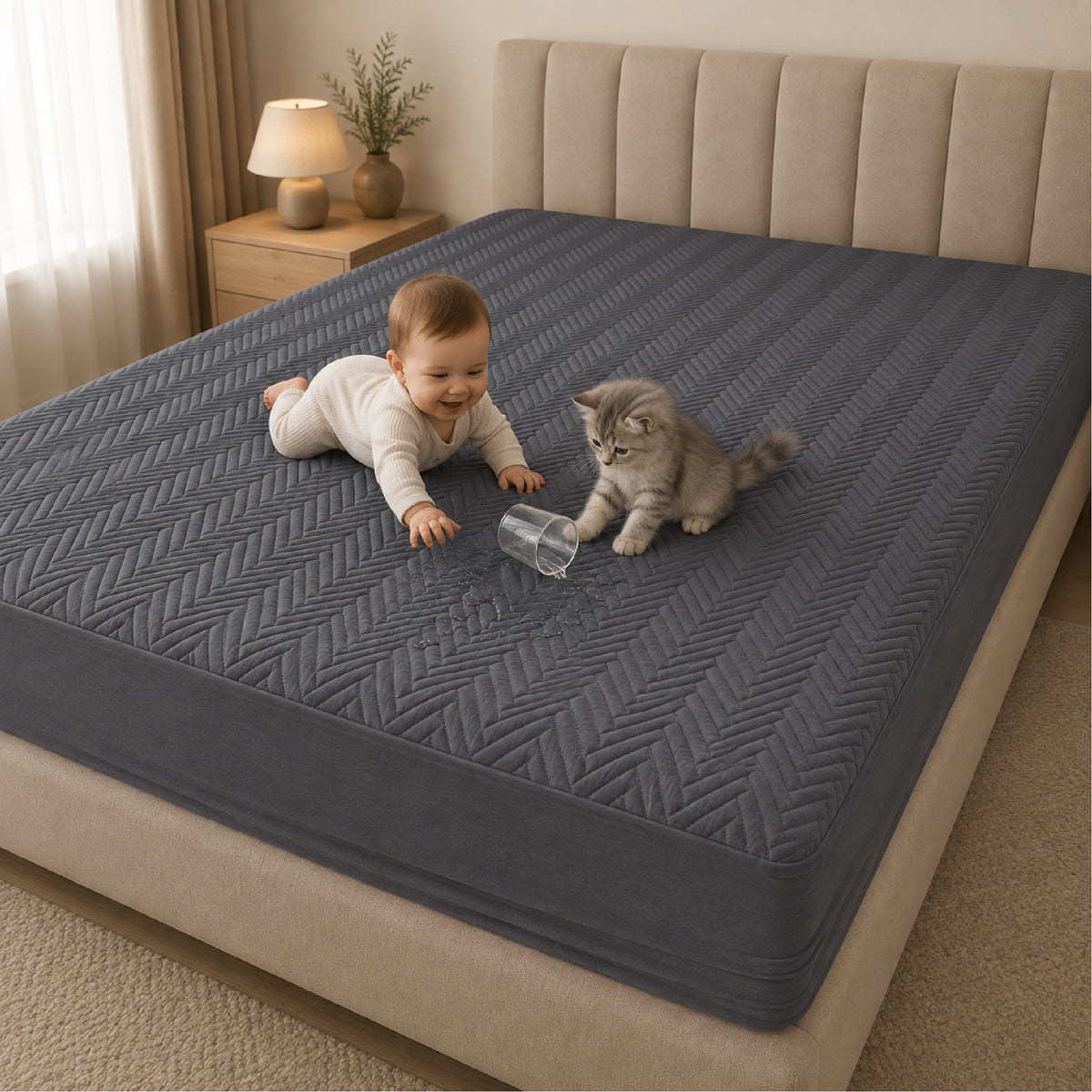 Jacquard Waterproof Mattress Protect - Grey