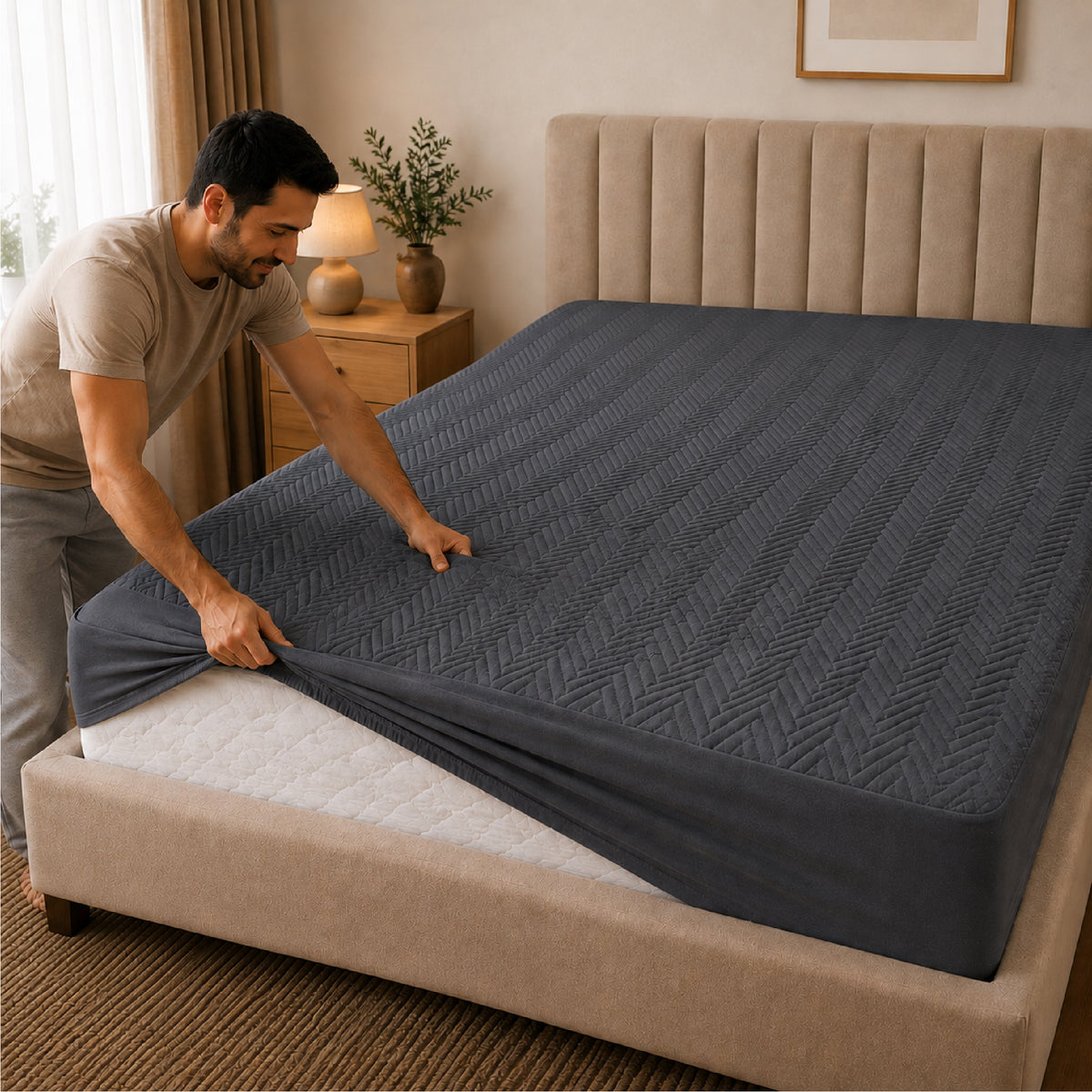 Jacquard Waterproof Mattress Protect - Grey