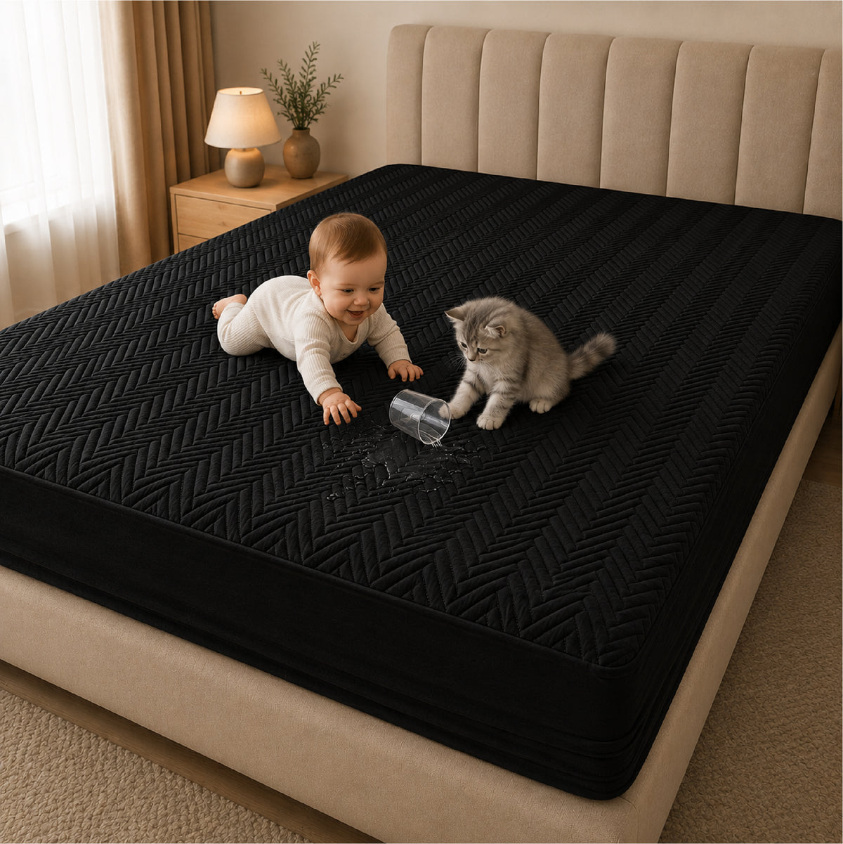 Jacquard  Waterproof Mattress Protect - Black