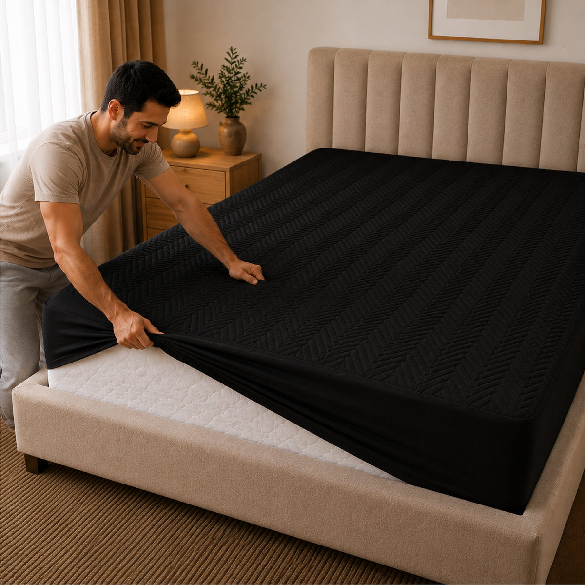 Jacquard  Waterproof Mattress Protect - Black