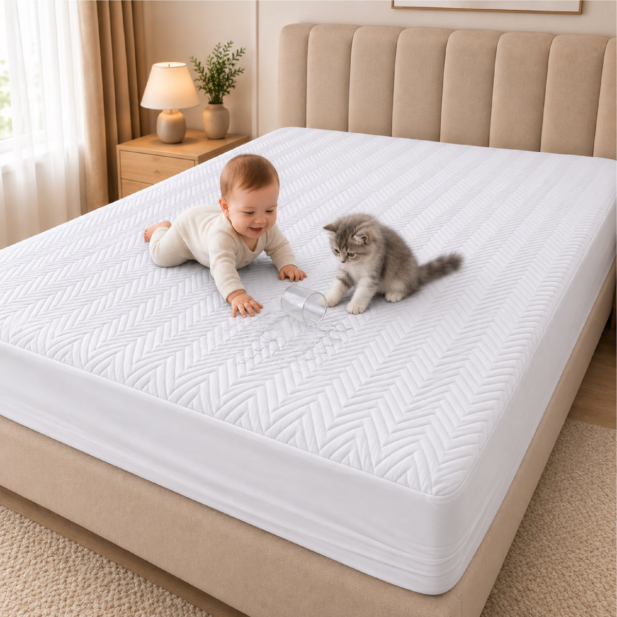 Jacquard Waterproof Mattress Protect - White