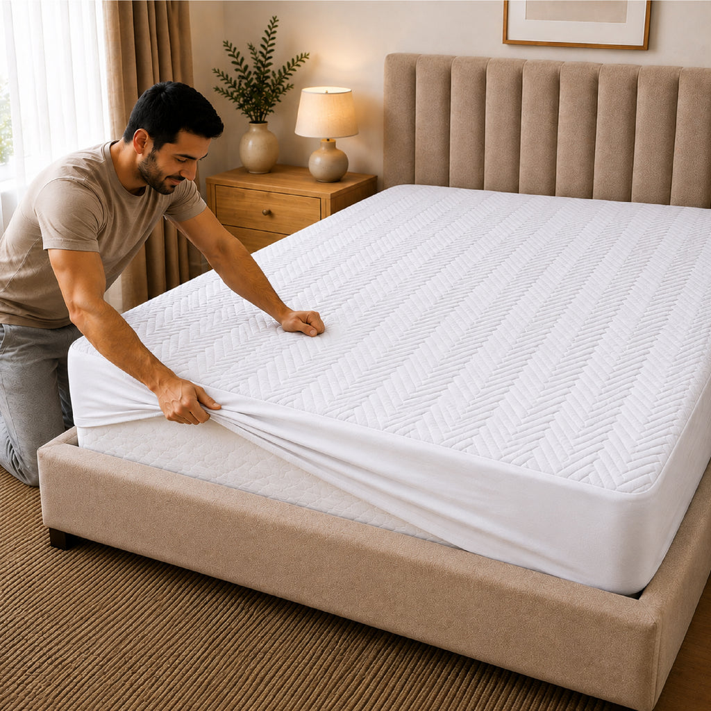 Jacquard Waterproof Mattress Protect - White