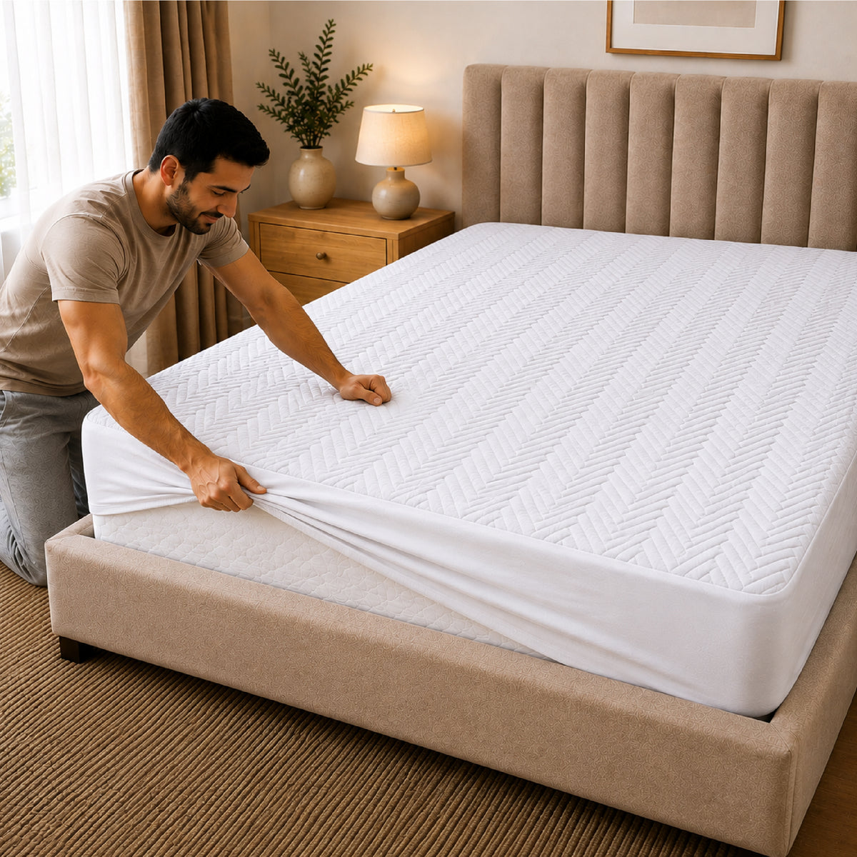 Jacquard Waterproof Mattress Protect - White
