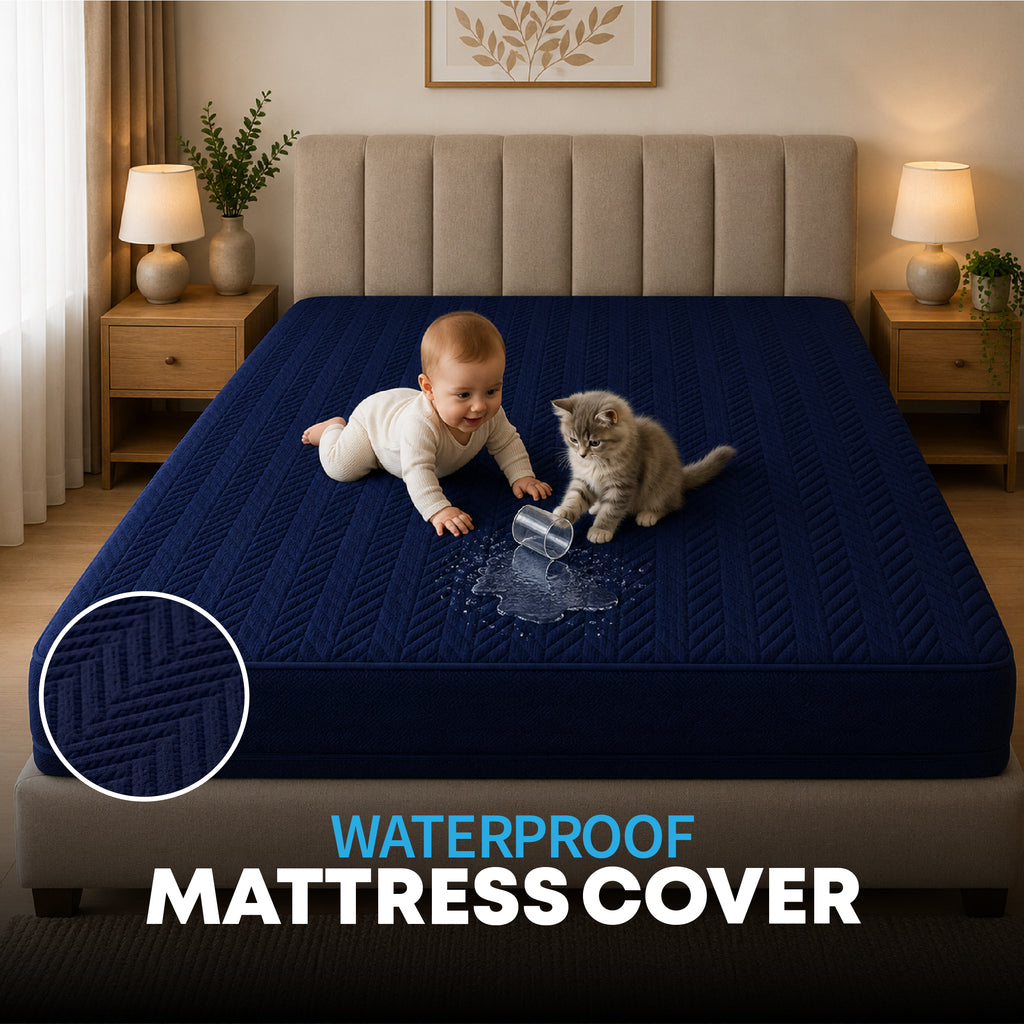 Jacquard Waterproof Mattress Protect - Blue