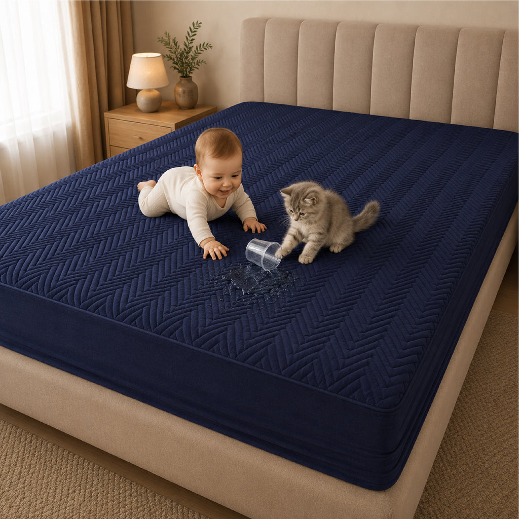 Jacquard Waterproof Mattress Protect - Blue