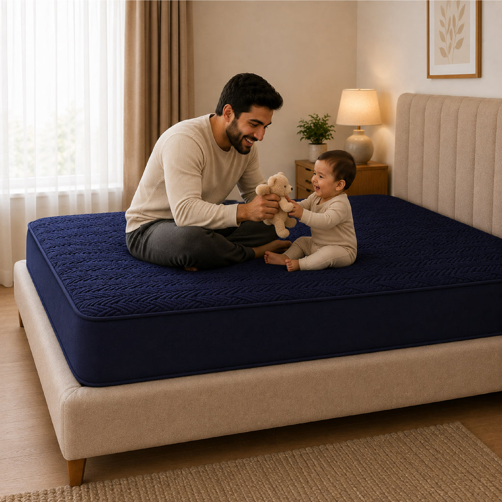 Jacquard Waterproof Mattress Protect - Blue