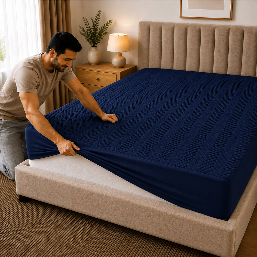 Jacquard Waterproof Mattress Protect - Blue