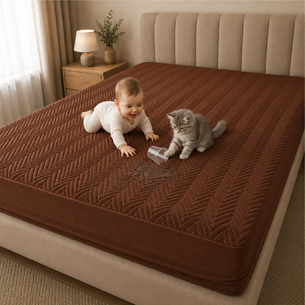 Jacquard  Waterproof Mattress Protect - Dark Brown