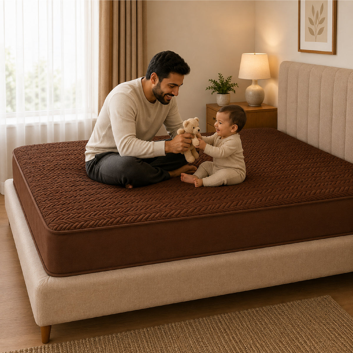Jacquard  Waterproof Mattress Protect - Dark Brown