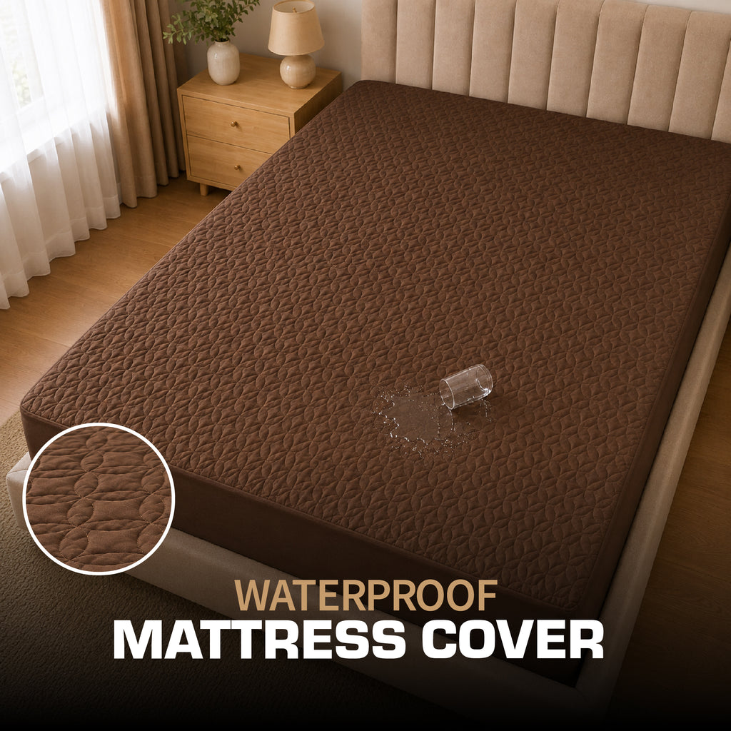 Quilted Waterproof Mattress Protect - Light Brown