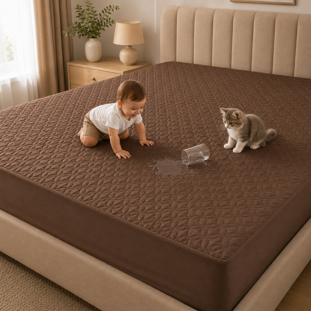 Quilted Waterproof Mattress Protect - Light Brown