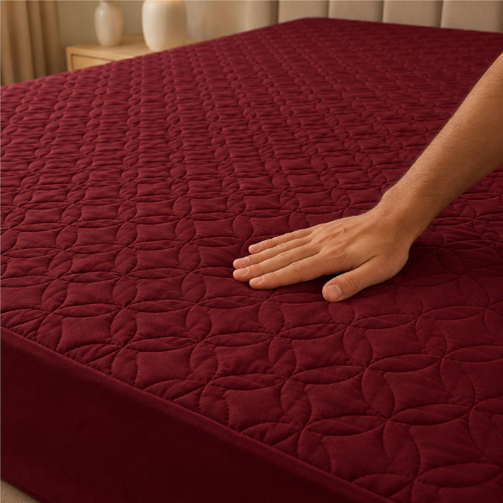 Quilted Waterproof Mattress Protect - Maroon