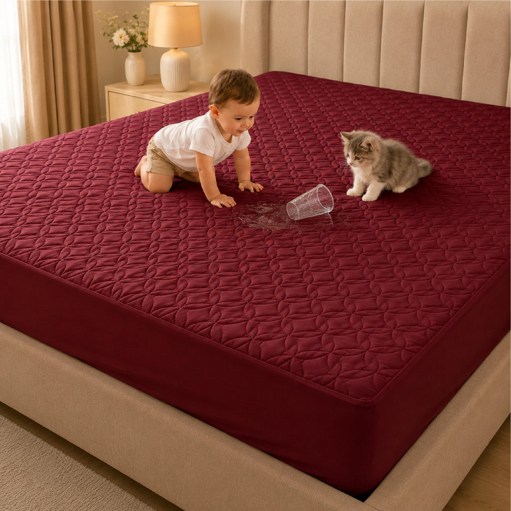 Quilted Waterproof Mattress Protect - Maroon