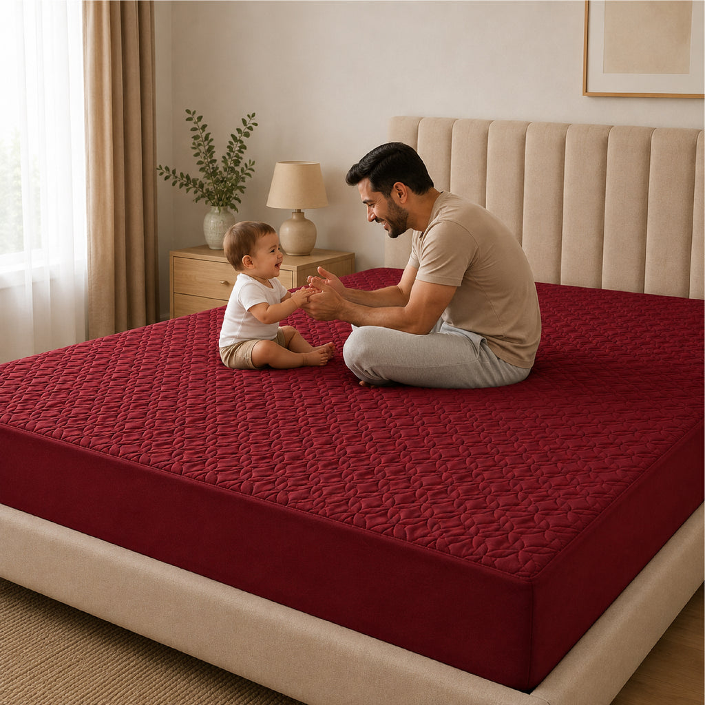 Quilted Waterproof Mattress Protect - Maroon