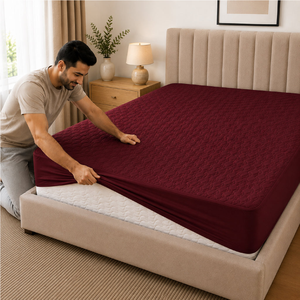 Quilted Waterproof Mattress Protect - Maroon