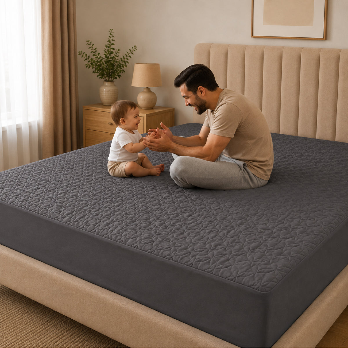 Quilted Waterproof Mattress Protect - Grey