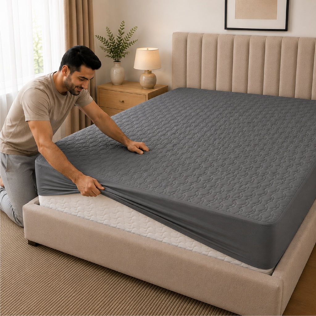Quilted Waterproof Mattress Protect - Grey