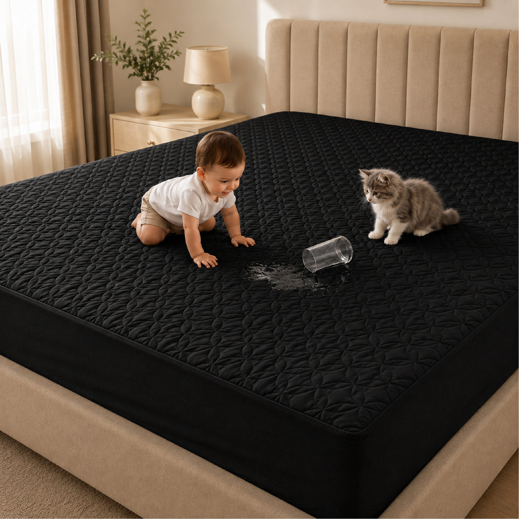 Quilted Waterproof Mattress Protect - Black