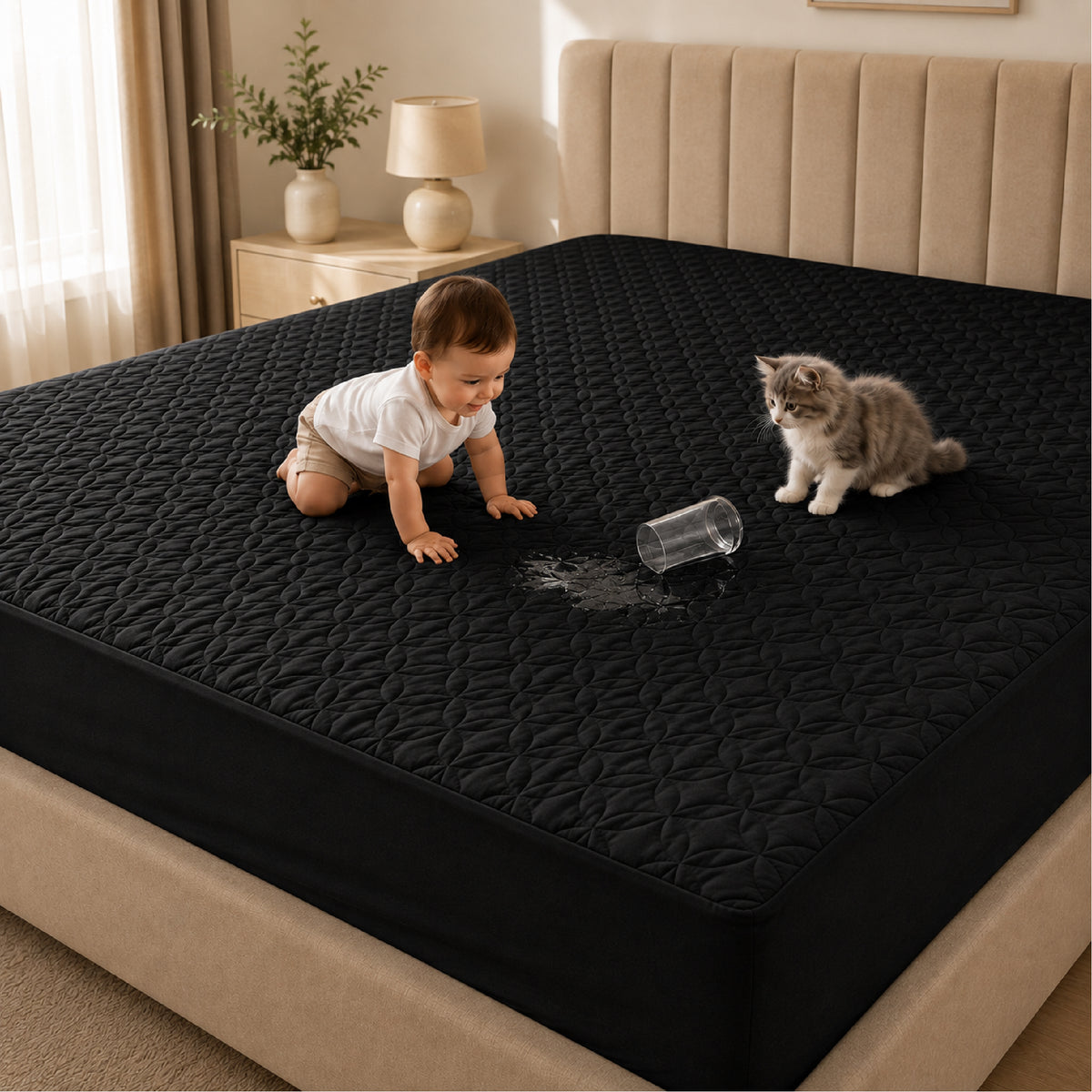 Quilted Waterproof Mattress Protect - Black