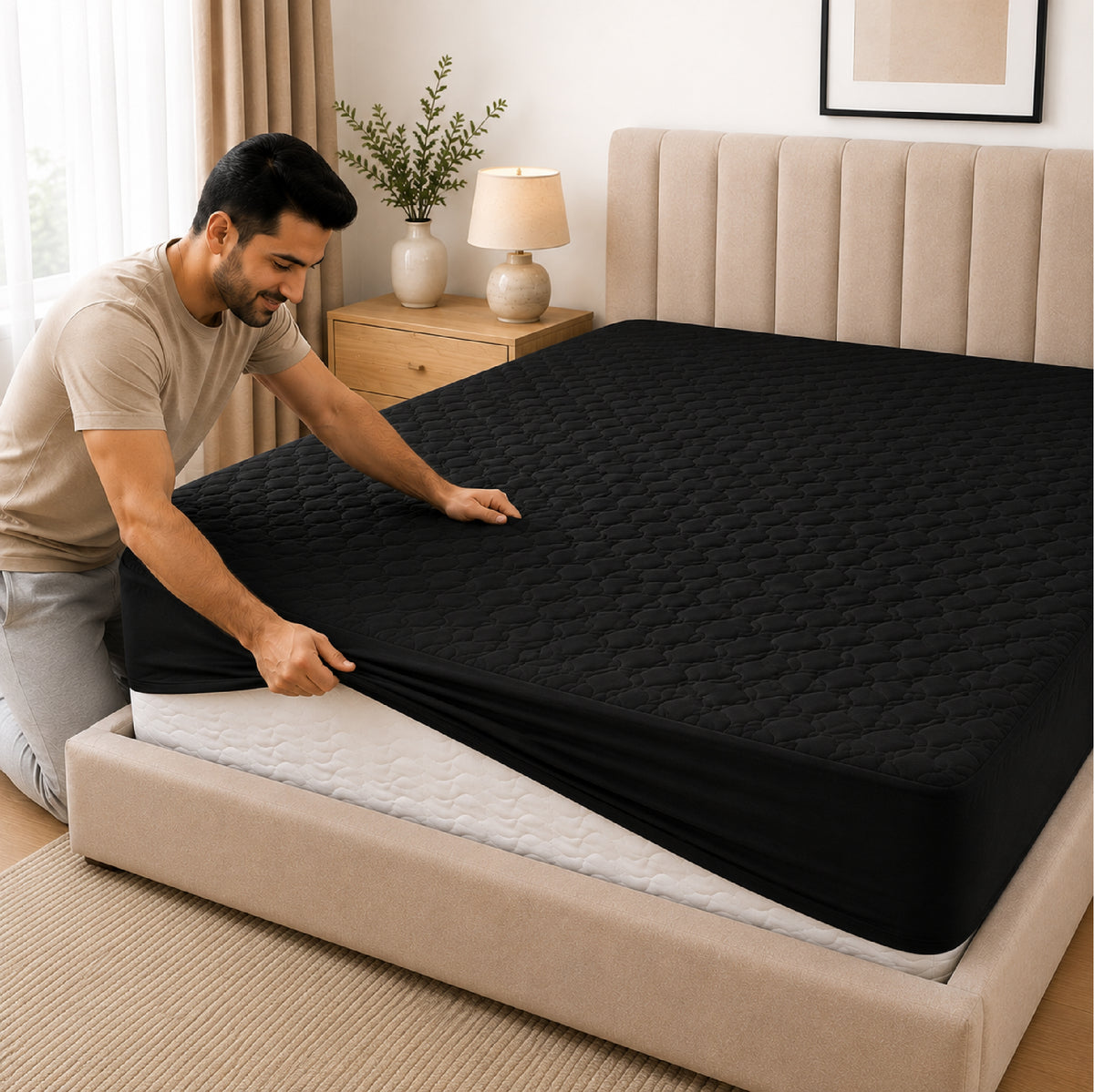 Quilted Waterproof Mattress Protect - Black
