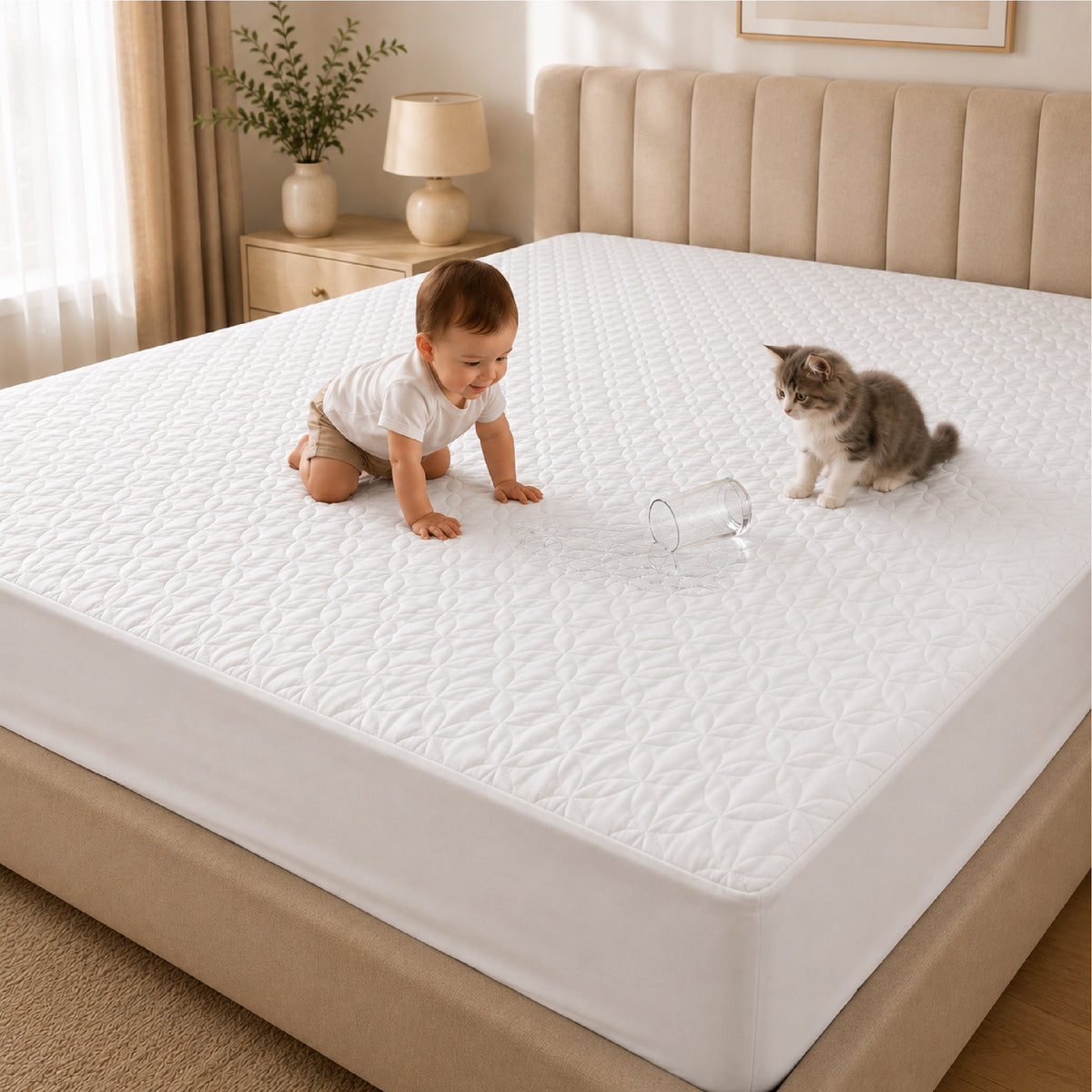 Quilted Waterproof Mattress Protect - White