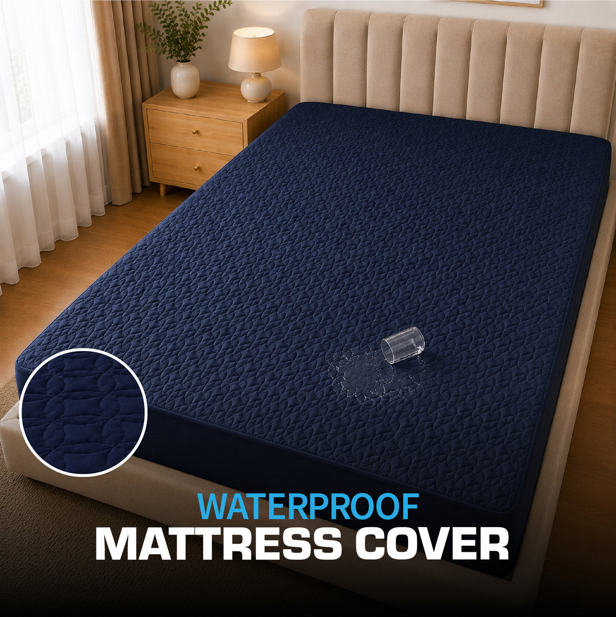 Quilted Waterproof Mattress Protect - Blue