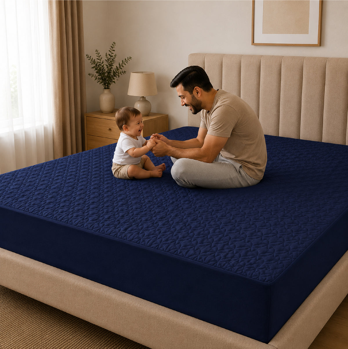 Quilted Waterproof Mattress Protect - Blue