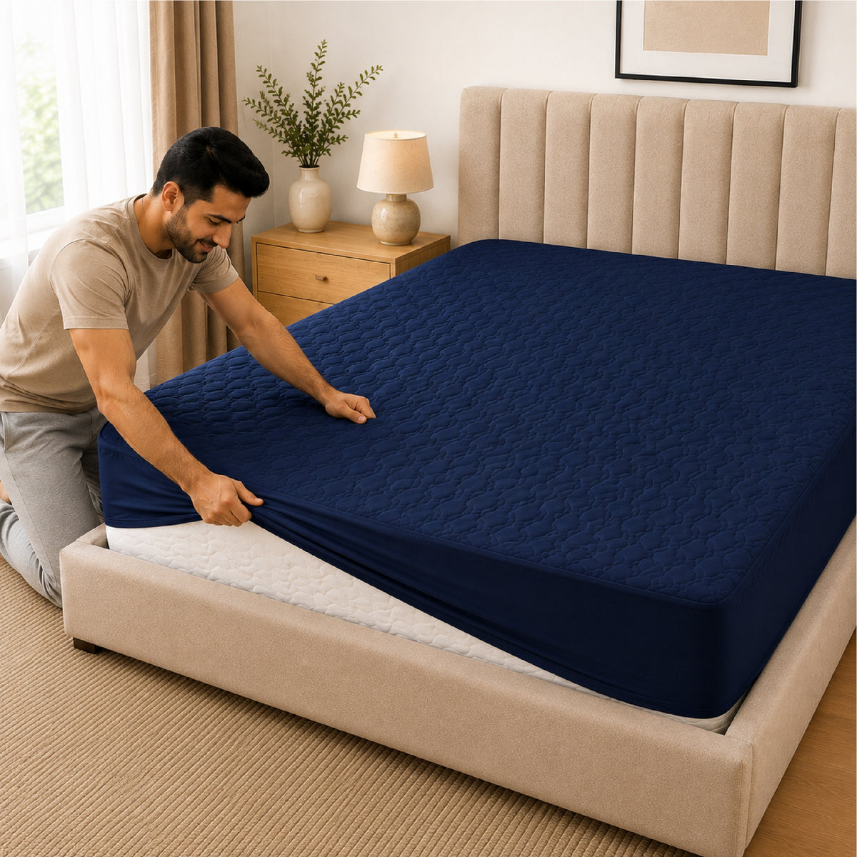 Quilted Waterproof Mattress Protect - Blue