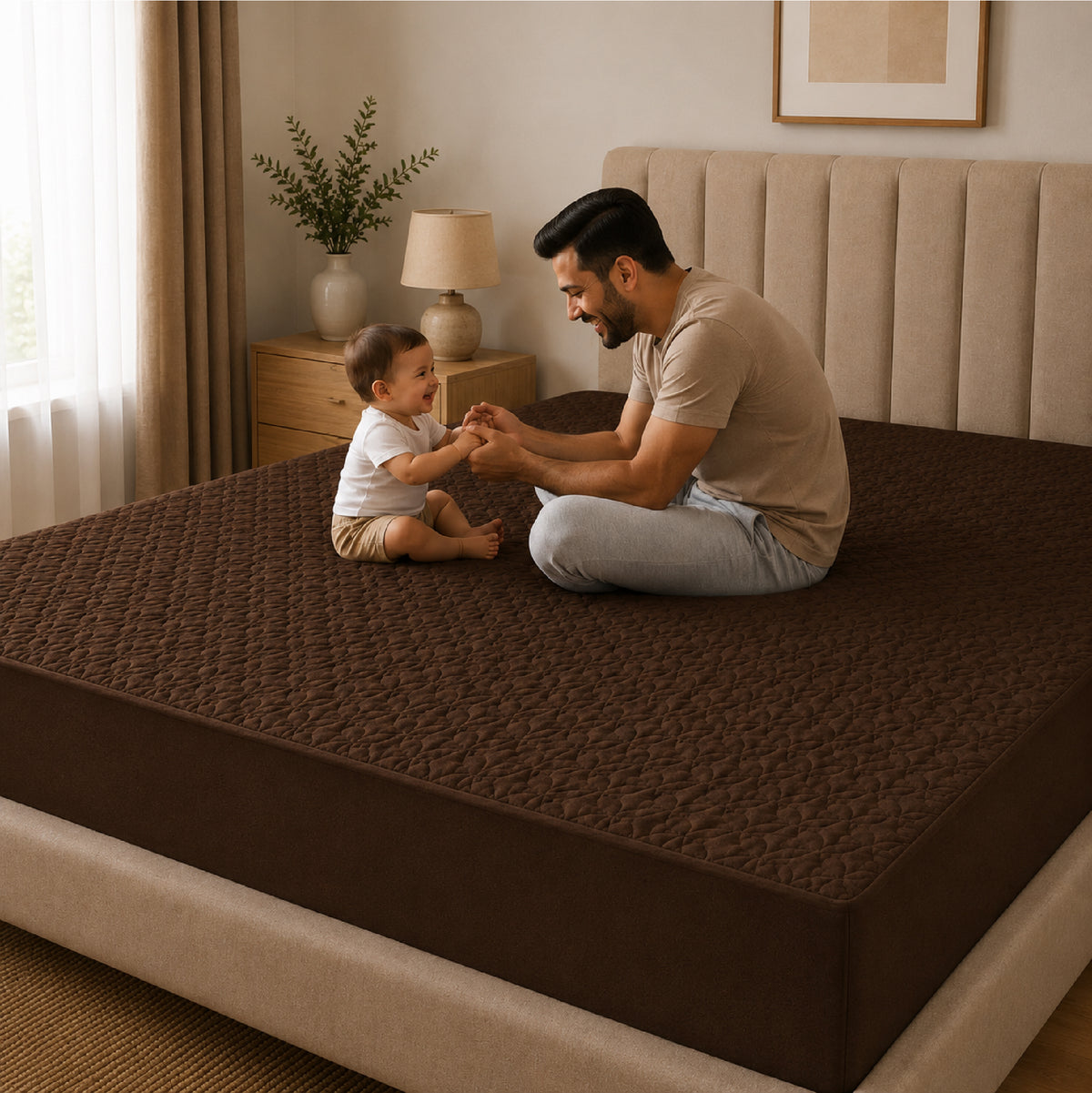 Quilted Waterproof Mattress Protect - Dark Brown
