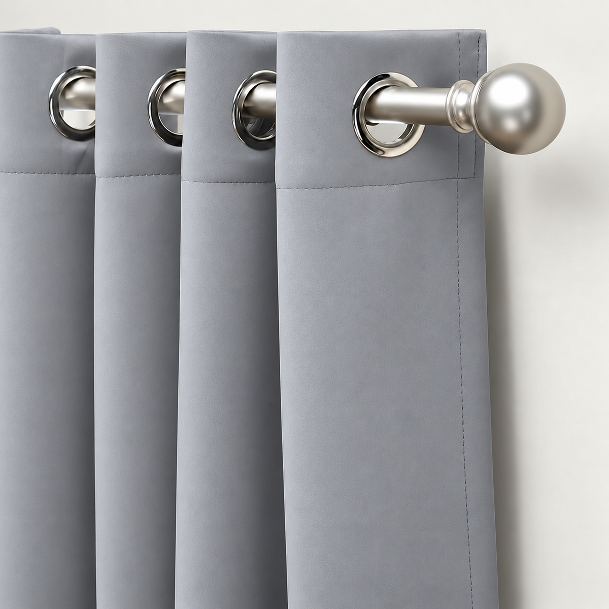 Set Of 2 Plain Light Grey Window Curtains Panels