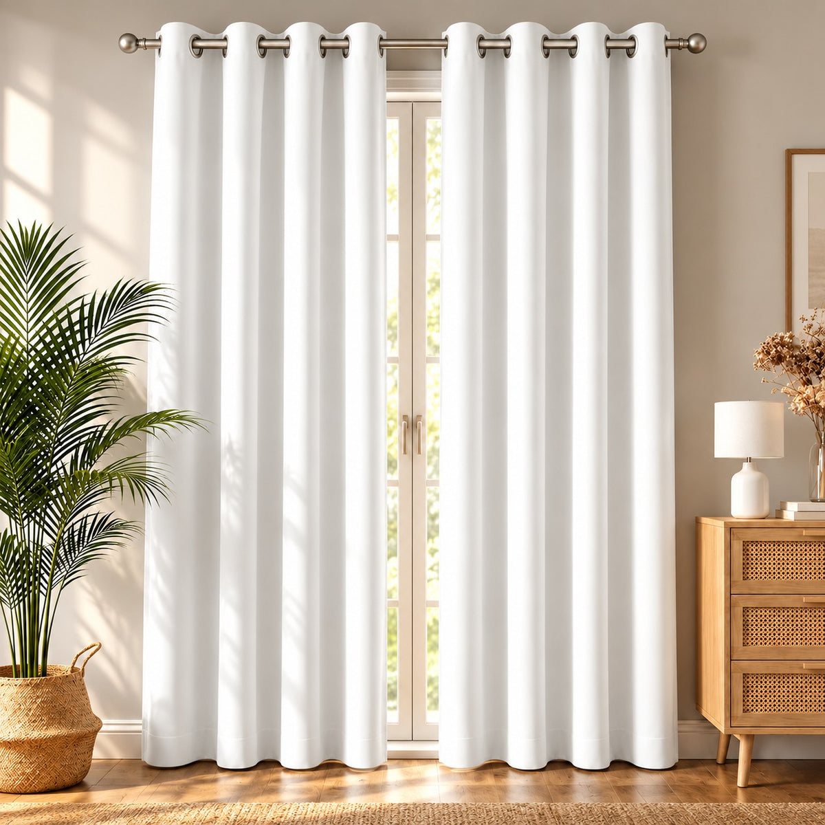 Set Of 2 Plain White Window Curtains Panels