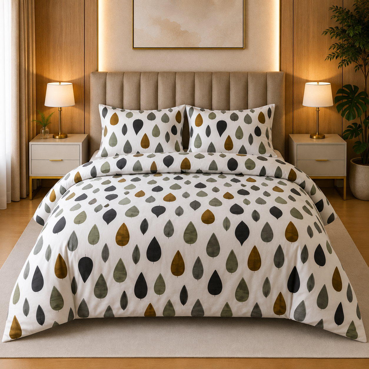 Grey Pebble Print Percale Cotton Bed Sheet Set
