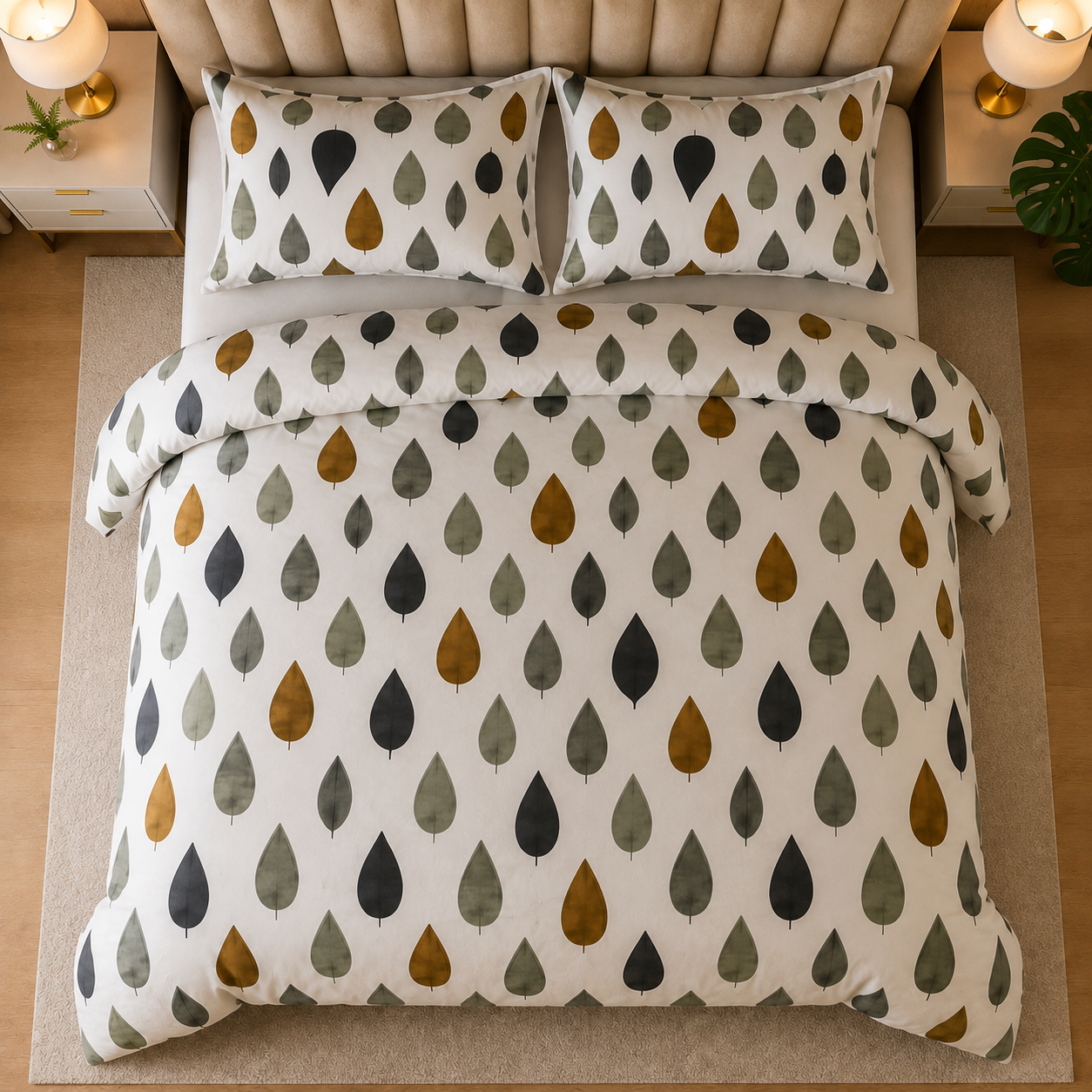 Grey Pebble Print Percale Cotton Bed Sheet Set