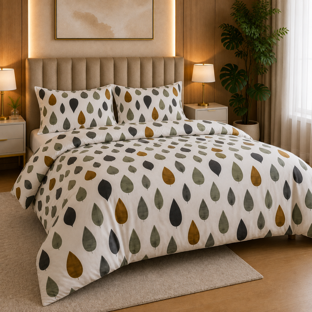 Grey Pebble Print Percale Cotton Bed Sheet Set